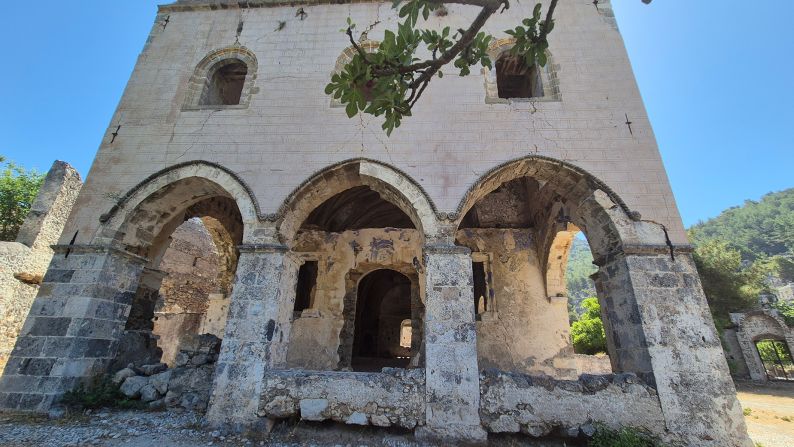 The town has a large church, which is still intact, but fenced off due to dilapidation.