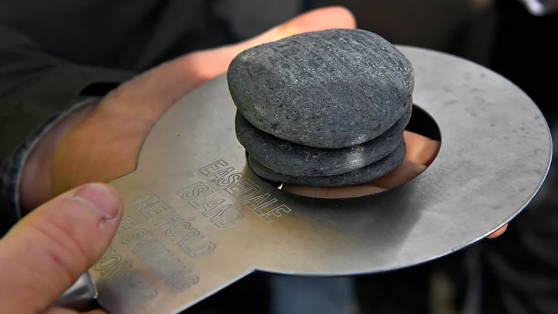 All skimming stones must be naturally formed Easdale slate and no more than 7.6cm in diameter